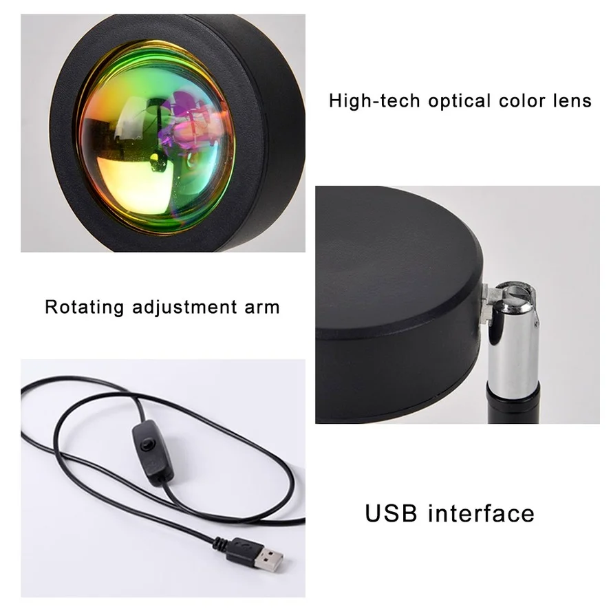 

Led Rainbow Sunset Projector Night Light Atmosphere Lamp for Home Coffe shop Background Wall Decoration USB Operate Table Lamps