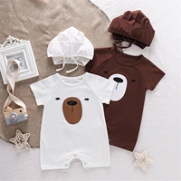 new 2pcs baby boy outfits short sleeves cartoon bear print romper with hooded cap set