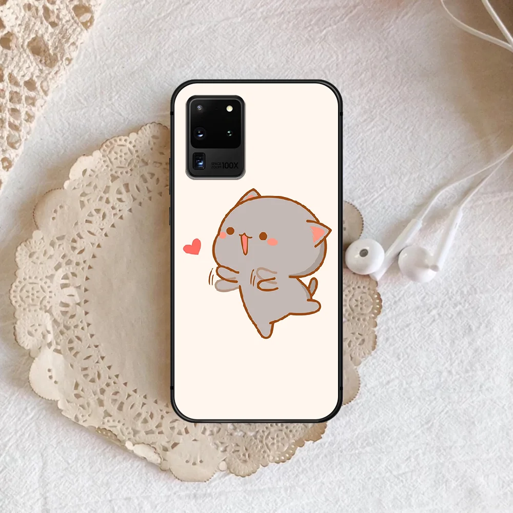 

cute cartoon Peach cat Phone Case Cover Hull For Samsung Galaxy S 7 8 9 10 e 20 FE edge uitra plus Note 9 10 20 black Funda Soft