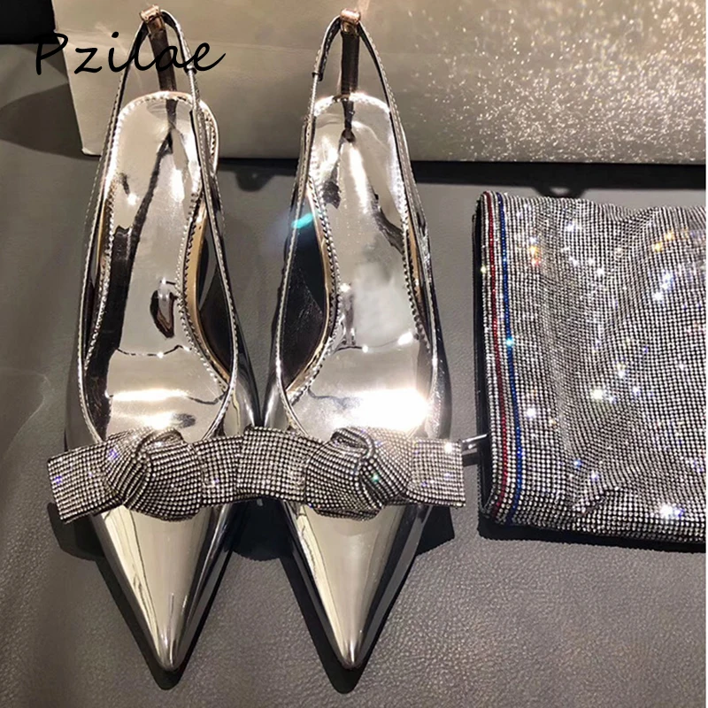 Pzilae/Новые сандалии-бантик со сверкающими стразами элегантные женские