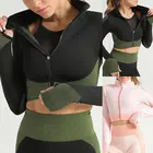 Костюм спортивный женский для фитнеса и бега, бесшовный спортивный костюм, топ на молнии, облегающие брюки для йоги, 2021