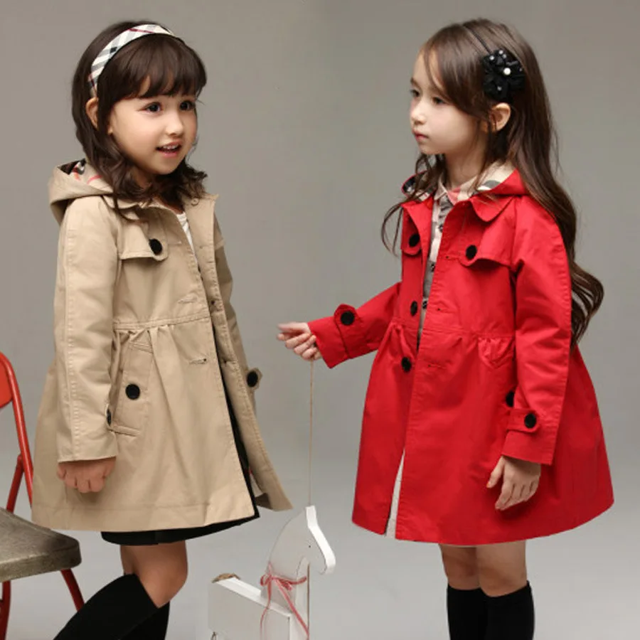 

New Autumn Children's Clothing Kids Girl Lond Sleeve Casual Trench Soild Color Fashion Hooded Coat baby Outerwear Korean Outfit