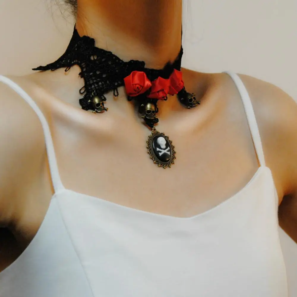 2018 Collares Хэллоуин кружевное ожерелье чокер Череп Кристалл винтажные Чокеры
