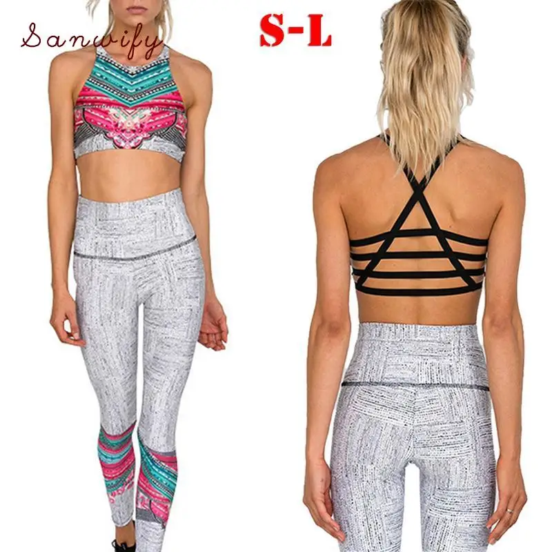 

2 Piece Yoga Set Women Floral Print Women Bra+long Pants Sportsuit For Women Fitness Sport Suit Women Sportswear