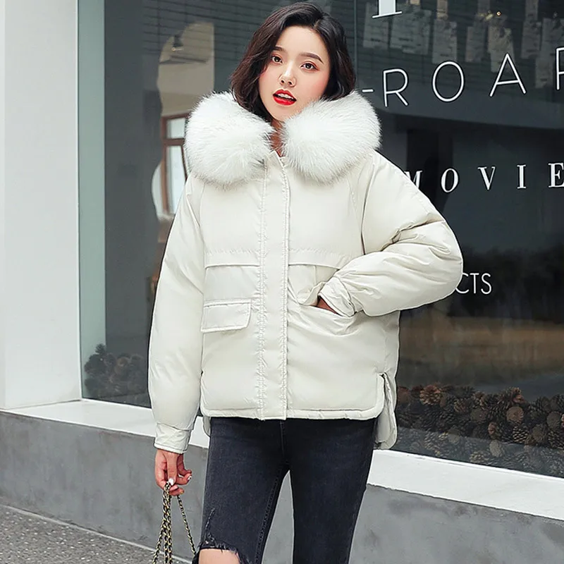 White Chrleisure зимнее повседневное плотное женское хлопковое пальто с капюшоном модная женская одежда с меховым воротником и карманами свободная и теплая куртка - Цвет: White