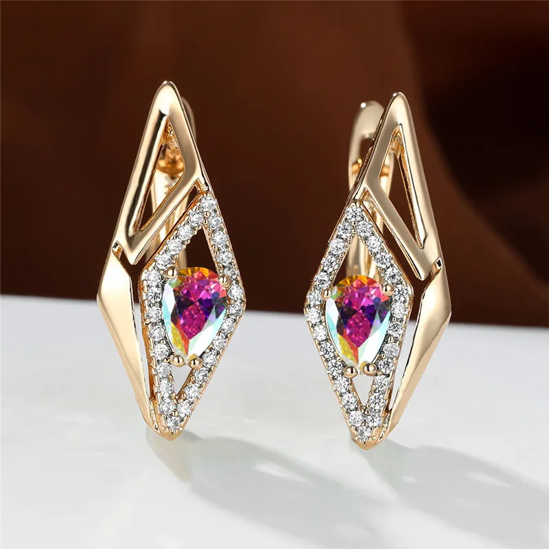 Серьги-кольца женские разноцветные с цирконом в форме капли воды | Украшения и
