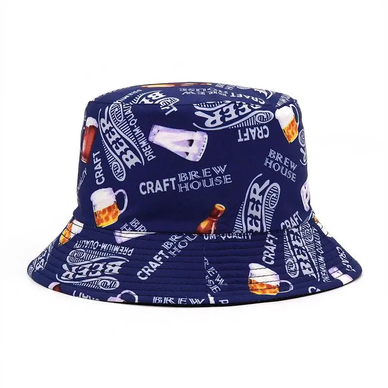 

Spring Cotton Letter Print Bucket Hat Fisherman Hat Outdoor Travel Sun Cap for Men and Women 372