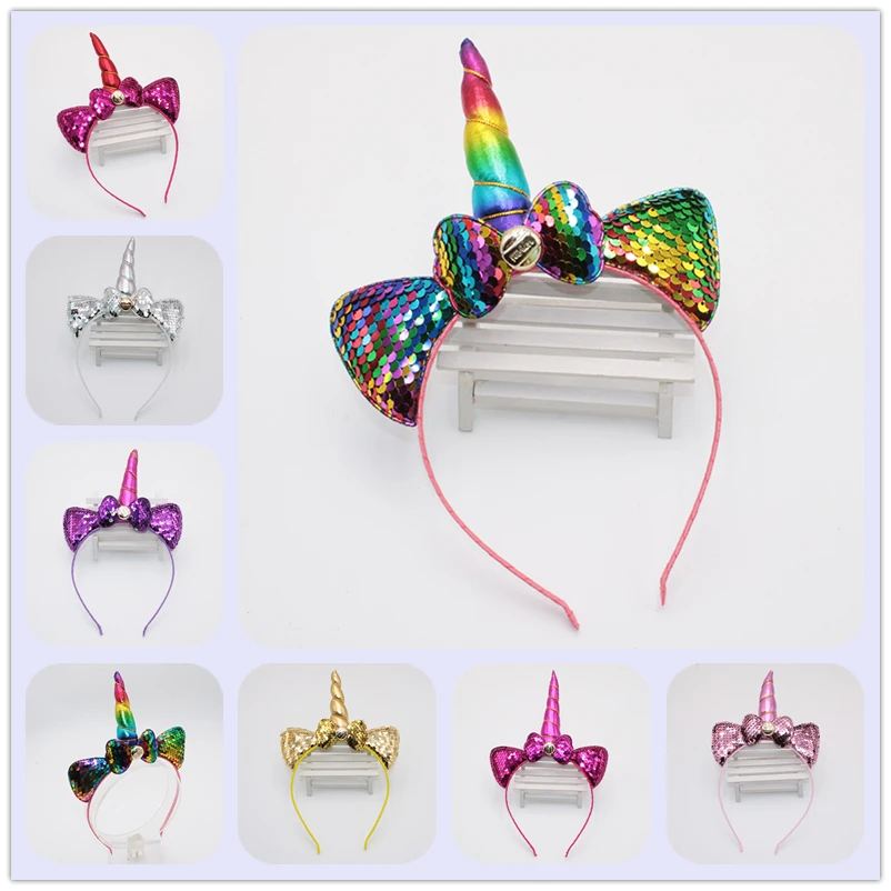 Женская повязка на волосы с блестками Милая блестящая единорогом радужными