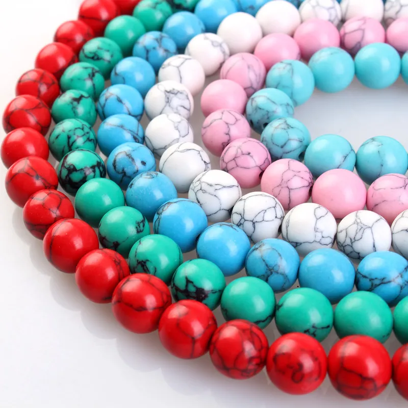 Stone Beads White Green Pink Blue Turquoises Loose For Jewelry Making DIY Bracelet Necklace Pick Size 4 6 8 10 12mm | Украшения и