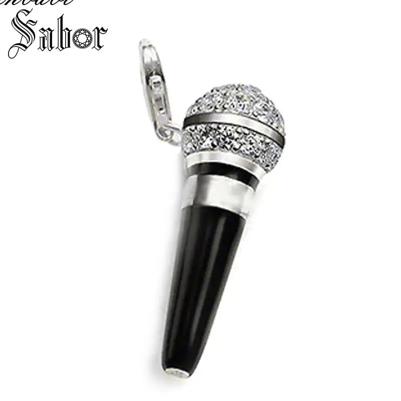 Подвеска с черным микрофоном для женщин подарок ювелирные изделия серебряного