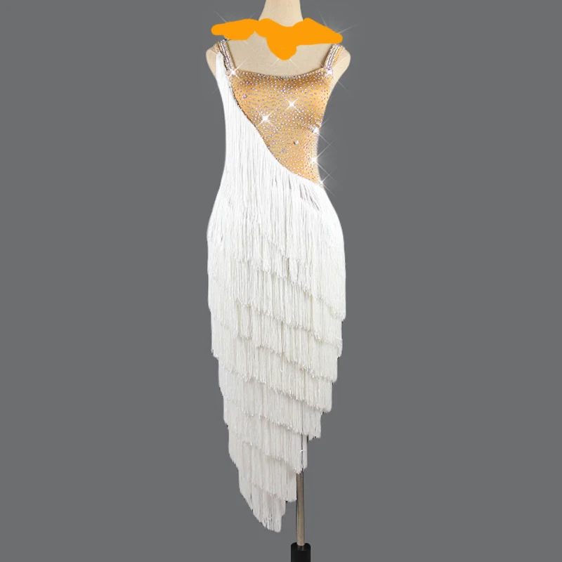Dress Конкурс латиноамериканских танцев платья белое платье с кисточками Румба Сальса длинное платье с бахромой платье для танцев женское латинское платье BL2170 - Цвет: Dress