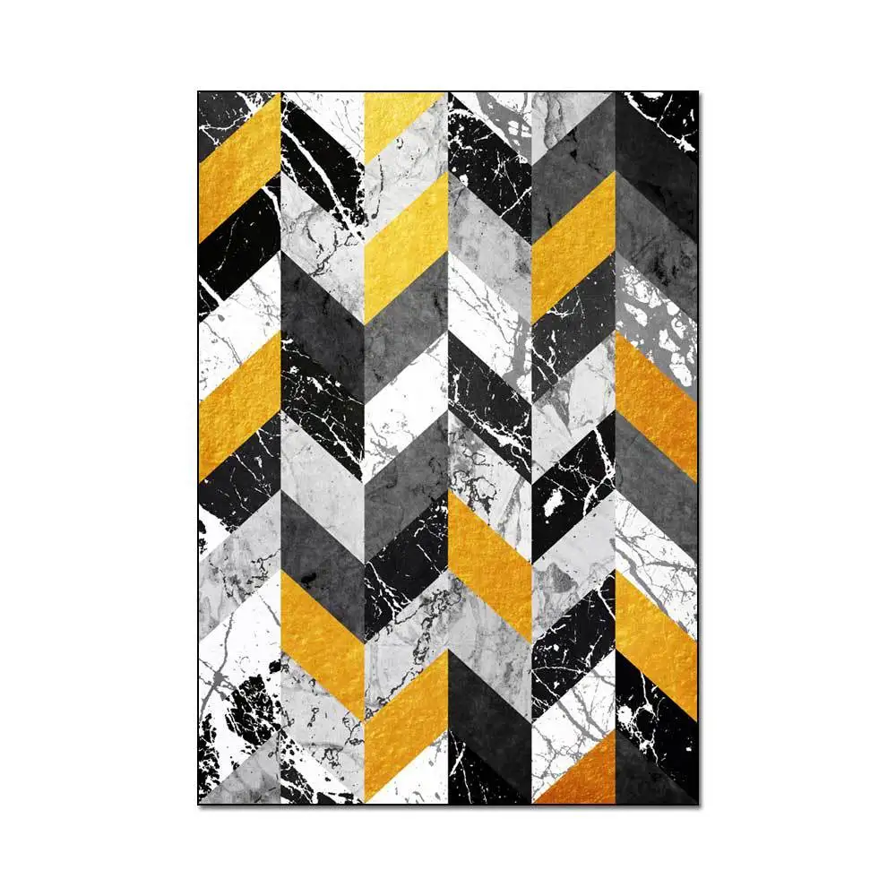 Мраморный коврик с геометрической мозаикой прикроватный желтого и черного цвета