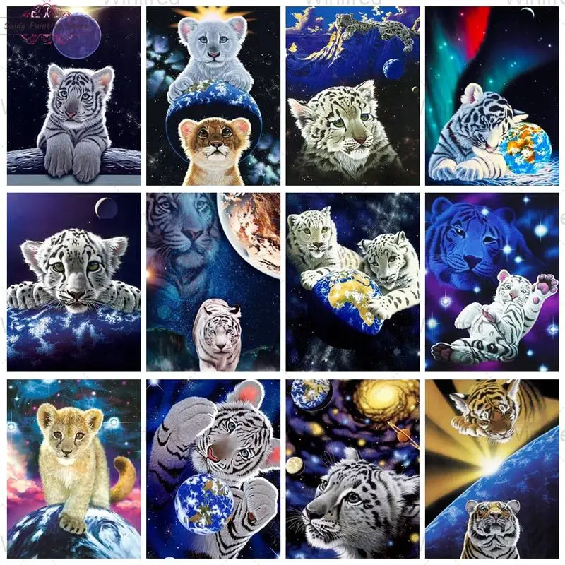 

5D DIY Diamond Embroidery Universe White Tiger Lion Baby Animals Handicraft Diamond Painting Fantasy Space Landscape Wall Decor