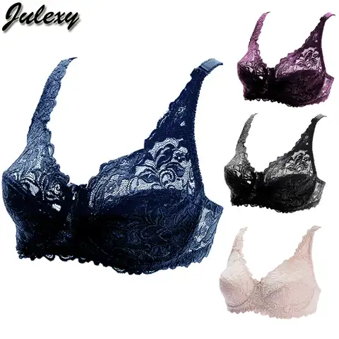 Julexy  C D E Big Size 2020 Women Bra Bralette Ultrathin Pure Cotton Brassiere Hollow out Underwear Sexy Lace Plus Size