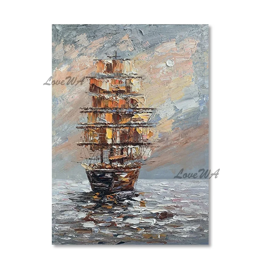 

Thick Texture Palette Knife Sailboat Contemporary Abstract Oil Painting No Framed Home Good Wall Art Canvas Wall Decoration