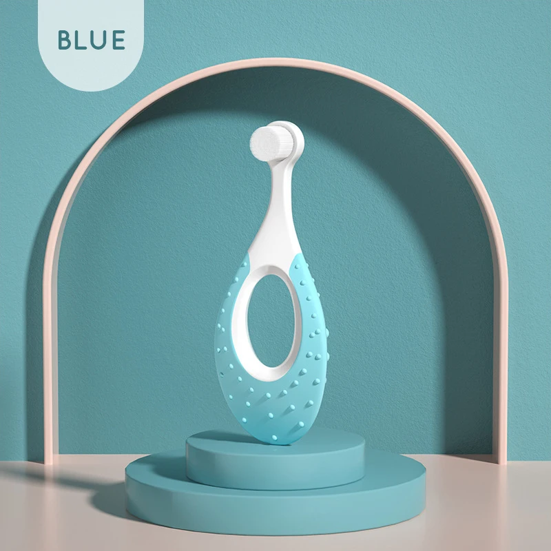 Cepillo de dientes con mango de anillo y cabeza redonda para ni&ntilde;os, cerdas suaves de 0,08mm, Material seguro, dise&ntilde;o antideslizante, protege los dientes del beb&eacute;-1