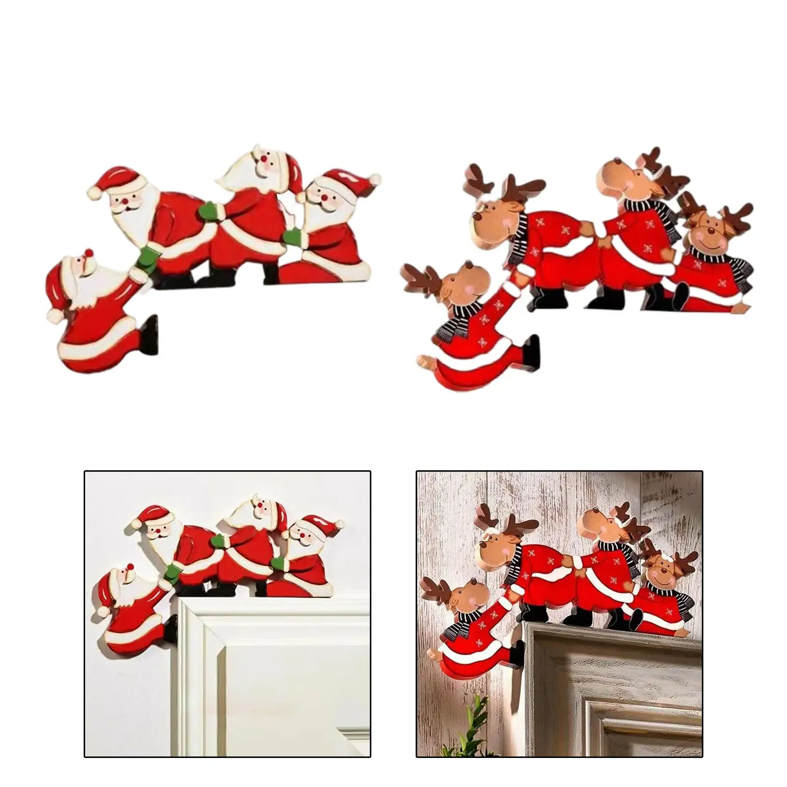

2 Set Wooden Christmas Door Frame Decoration Ornament Home Office Decor