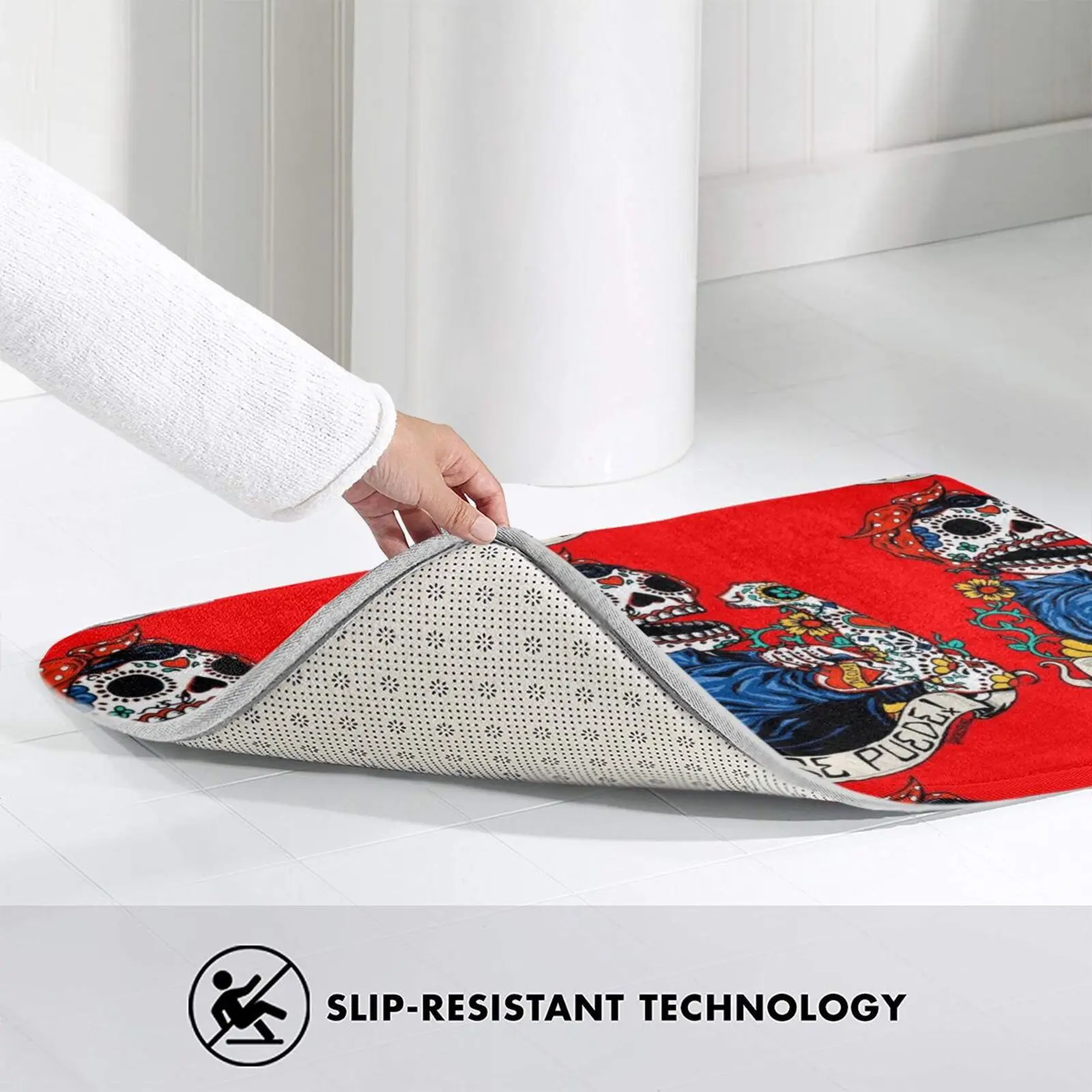 

Rosie Skull Mat Rug Carpet Anti-Slip Floor Mats Bedroom Rosie The Riveter Skull Skulls Rosie Feminism Feminist Calavera Skull