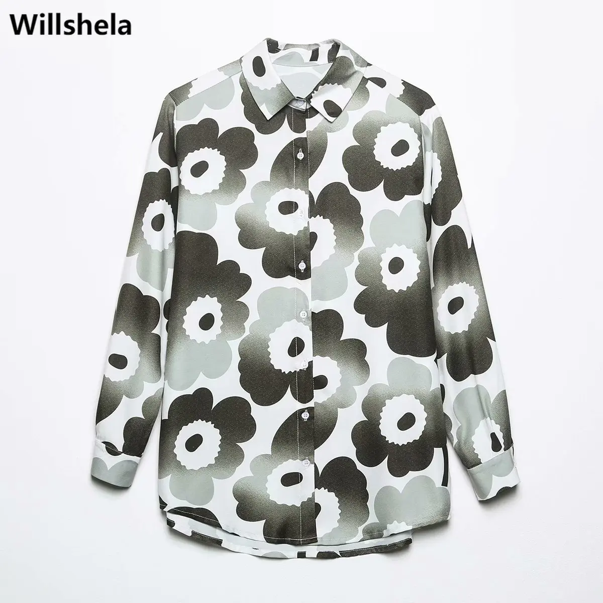 

2021 Women Fashion Single Breasted Printed Shirts Long Sleeve Lapel Neck Vintage Female Blouse Chic Tops