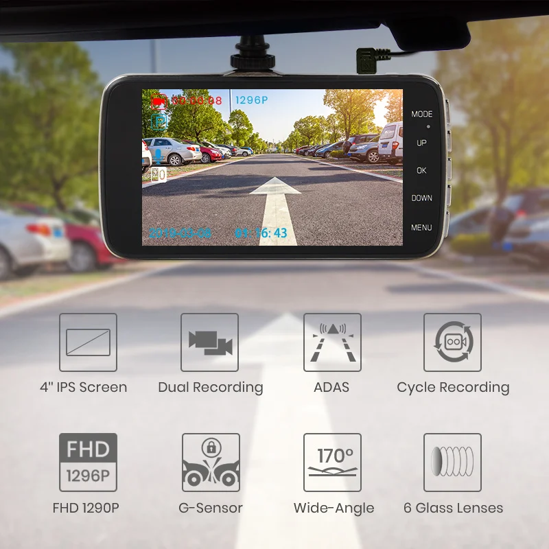 4 0 &quotLDWS Автомобильный видеорегистратор FHD 1296P с двумя объективами камерой
