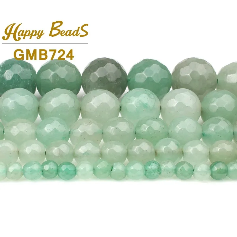Natural Stone Faceted Green Aventurine Jades Beads Loose Spacer Bead For Jewelry Making 4-12mm 15”Strand Diy Charm Bracelets | Украшения