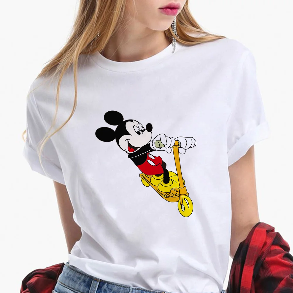 

On Sale Disney Elements Mickey Mouse Women T-shirts Round Neck Cartoon Female Tshirt Color Painting Summer Top Clothes Transport