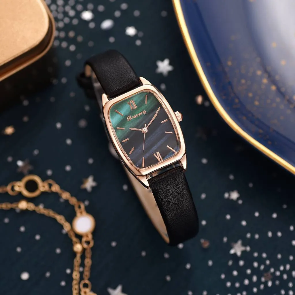 

Marble Pattern Quartz Watches Oval Dial Leather Strap Women Wristwatch Plus Delicate Gold Bracelet Reloj Mujer Drop Shipping