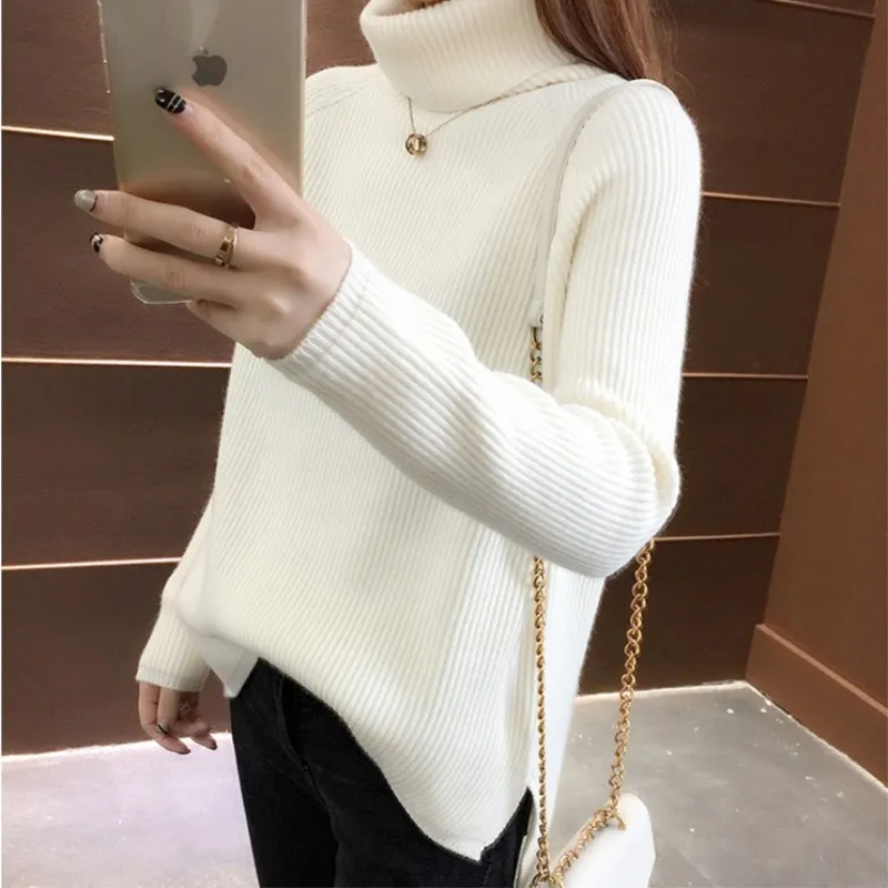 LANMREM желтый женский пуловер с высоким воротом и длинным рукавом вязаный свитер