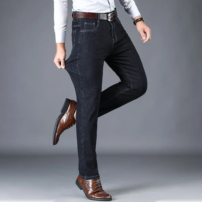 Джинсы мужские стрейчевые классические брюки из денима деловой стиль
