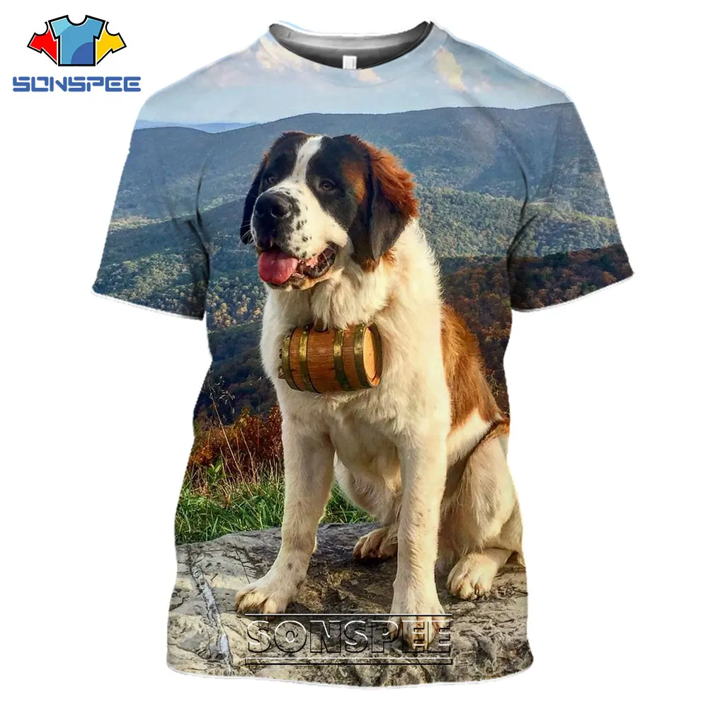 

SONSPEE Alps Switzerland Saint Bernard Animal Dog T-Shirt Women Men's 3D Paint Casual Harajuku Hip Pop Oversized Tops Clothing