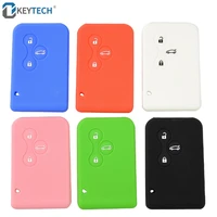 okeytech silicone rubber car key card case cover for renault clio megane grand scenic 3 buttons auto key cover case shell