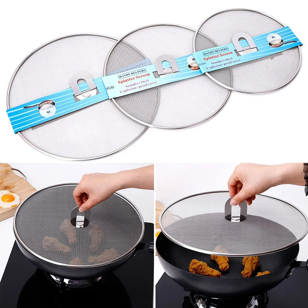 

Stainless Steel Oil Splash Anti-Smoke Insulation Cooking Frying Pan Screen Lid Oil Frying Pan Lid Cooking Kitchen Accessories