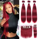 Пряди волос с фронтальной лентой 13x4, красные, бордовые, бразильские человеческие волосы без повреждений, пряди с застежкой, 4x4 Estrella