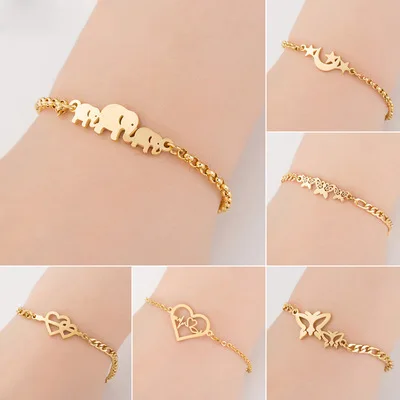 

Браслет женский из нержавеющей стали, простой ювелирный аксессуар в виде слона, Луны, звезды, персика, сердца, жеста
