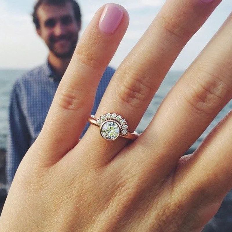 2020 Новый AAA круглый белый циркон кольца для женщин Настоящее дерево модного