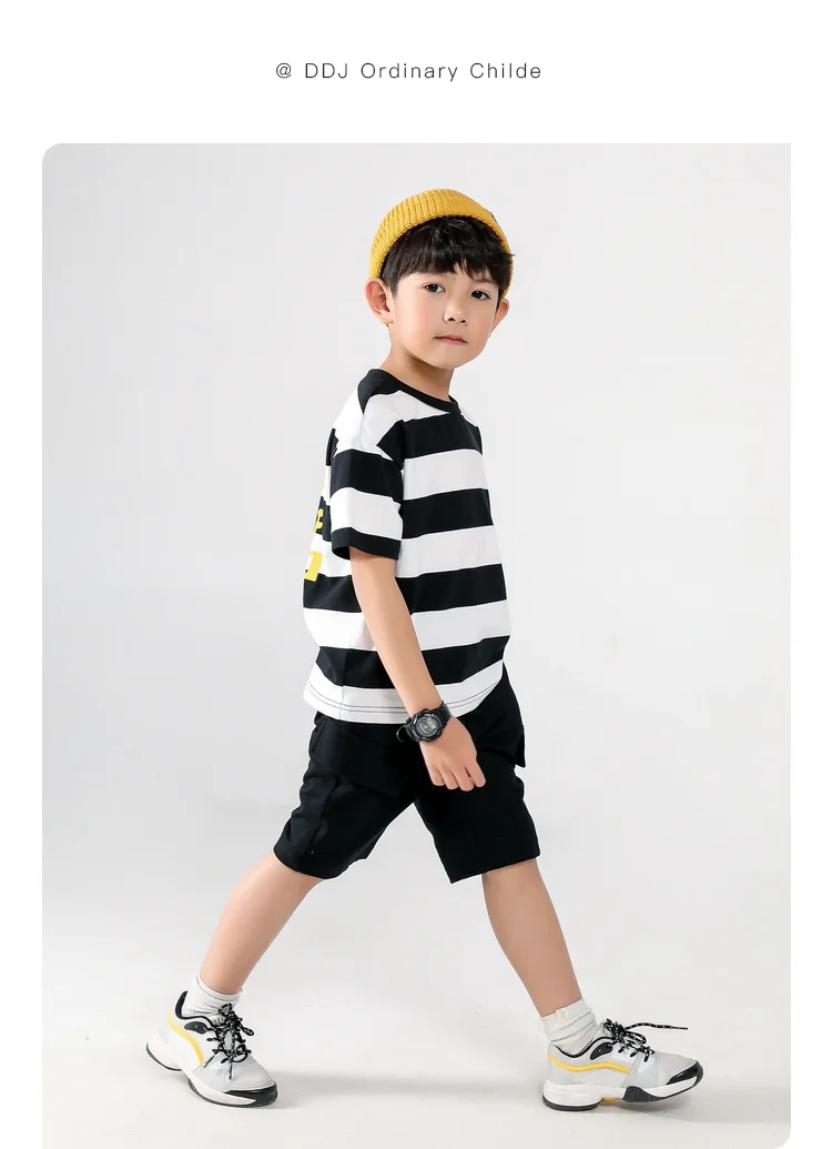 

DDJIA Boys T-shirt Set Short Sleeve Summer Stripe Print Tops Shirt Toddler Boy Clothe Boutique Kids Clothing 3-12t Boys Outfits