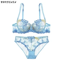 women sexy bra and panty no padded invisible underwire bra sets lace embroidered briefs underwear lingerie set plus size 90d