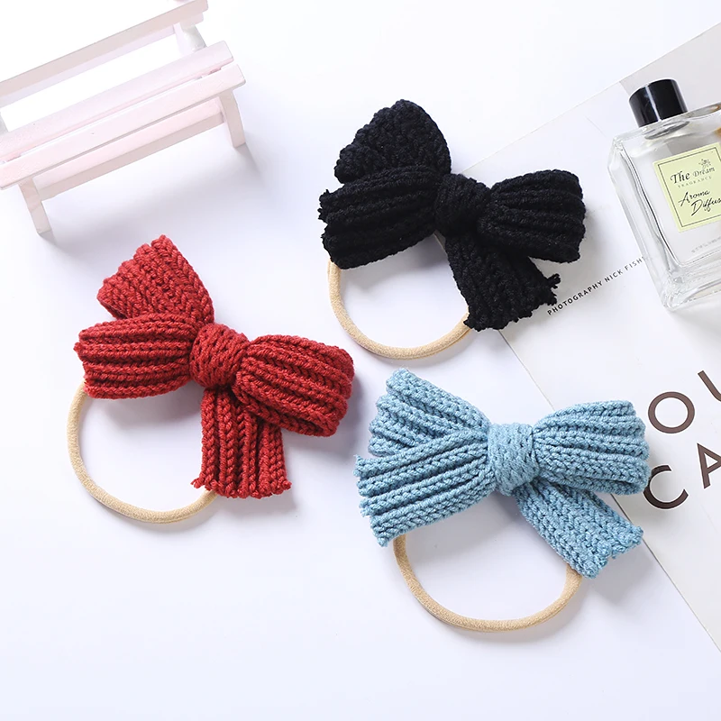 Bows Hair Baby Headband Girls Woolen Knit Headbands For Children Elastic Hairband Winter Newborn Infant Princess Accessories