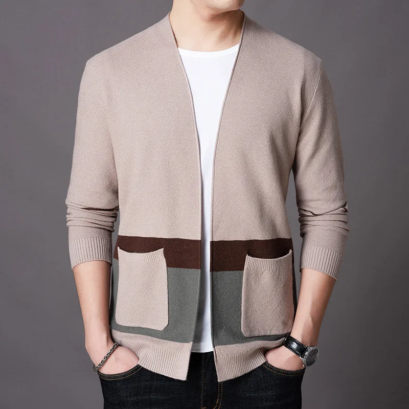 

Young And Middle-aged Trendy Sweater Coat Men's Spring And Autumn New Fashion Pocket V-neck Long-sleeved Sweater Men's Cardigan