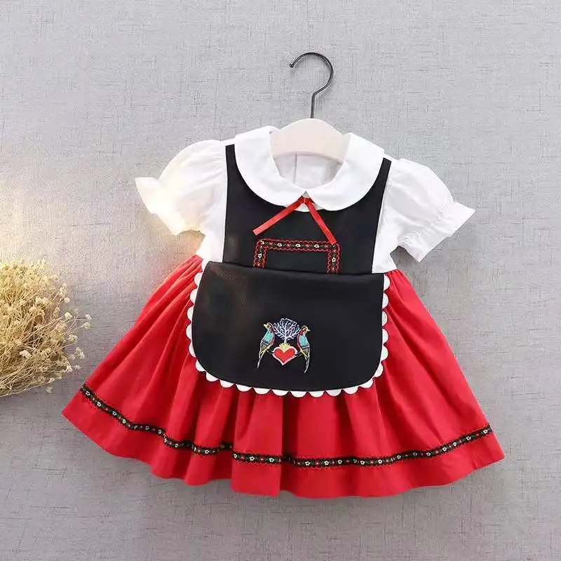 

Summer Lolita Spanish Princess Ball Gown Turke Party Dress for Cute Girl Maid Apron Short Puff Sleeves Dress For Bady Girls 1-8Y