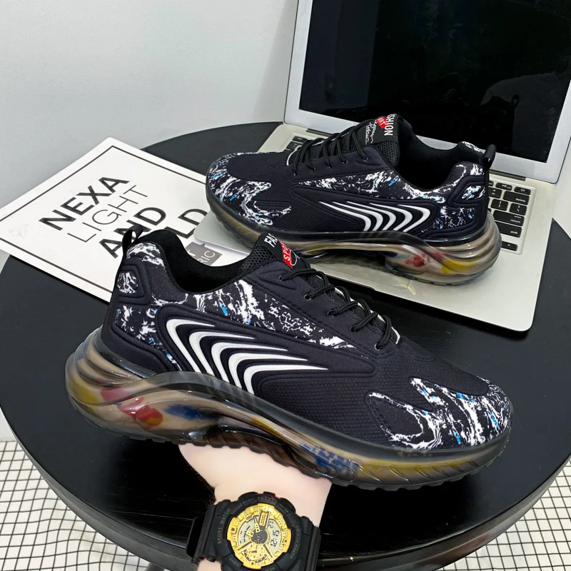 JIEMIAO 2021 New Man Shoes Mesh Breathable Sport Running Shoes Light Comfortable Lace-up Air Cushion Men Sneakers Size 39-46