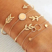 5 piece bracelet set arrow leaf metal european and american personality fashion diamond bracelet
