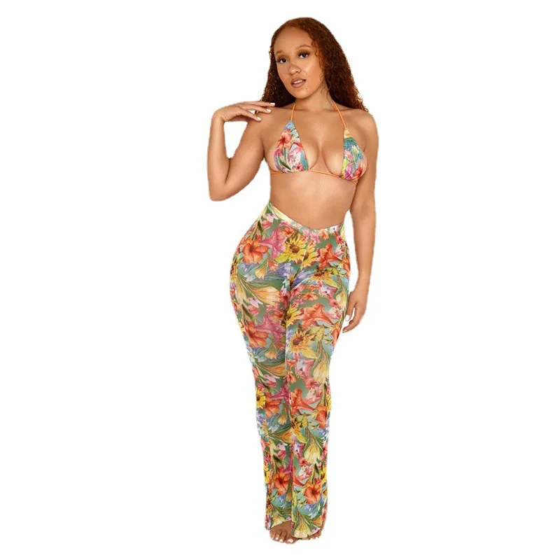 

Women's spring/summer 2021 new printed sexy camisole cropped trousers suit 2 piece set women
