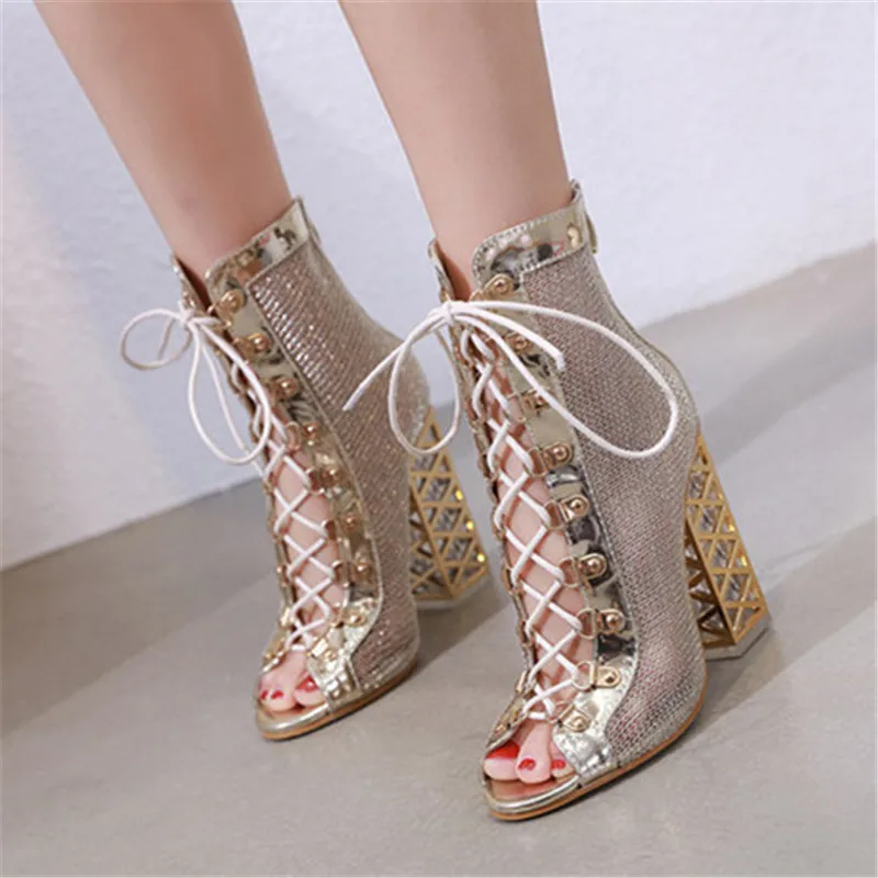 Осенние ботильоны сетчатые ботинки на шнуровке Женская Осенняя обувь каблуке со