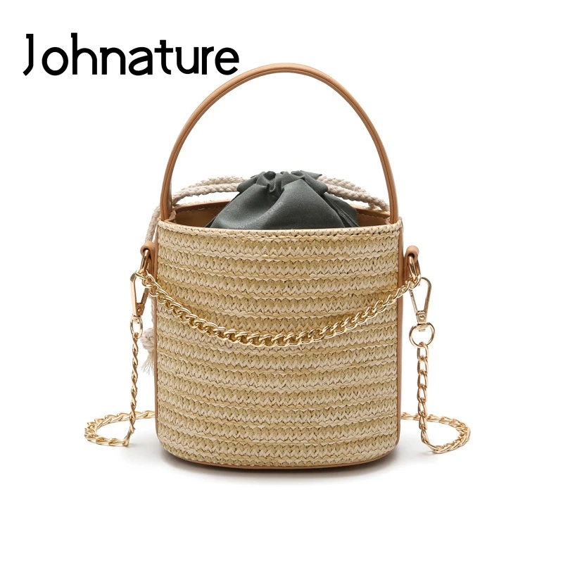 Женская Плетеная соломенная сумка Johnature через плечо с цепочкой для отдыха в