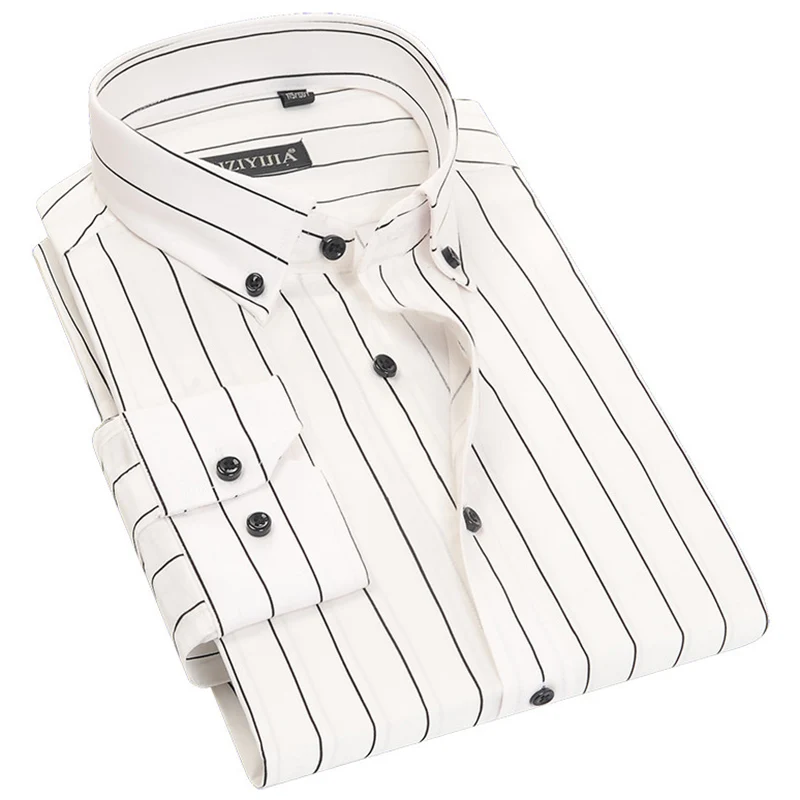 

High Grade Men's Striped Shirts 100% Cotton Long Sleeve Mens Formal Shirt Office without Front Pocket Slim Fit Comfortable New
