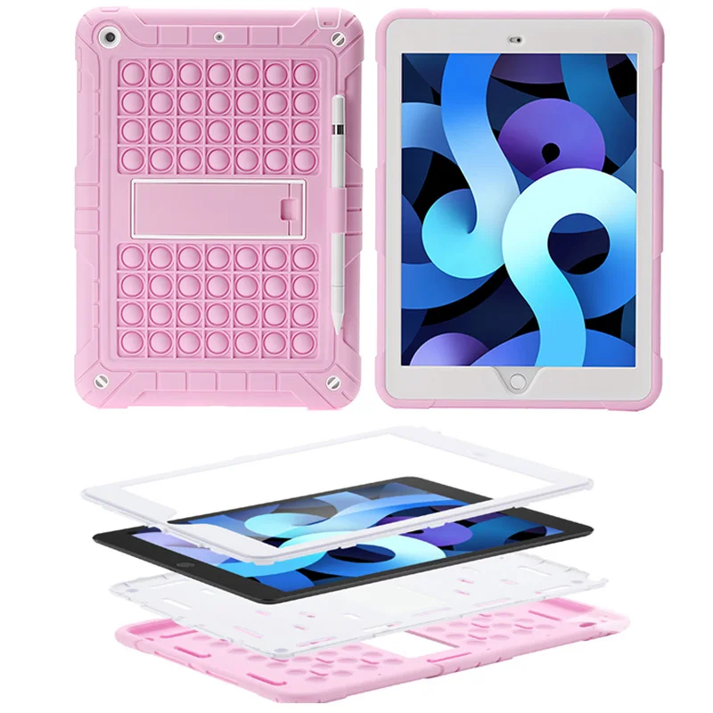 

2019 2020 iPad 10,2 дюйма, кремниевый Быстросохнущий пузырьковый защитный чехол с держателем для планшета iPad 7 8