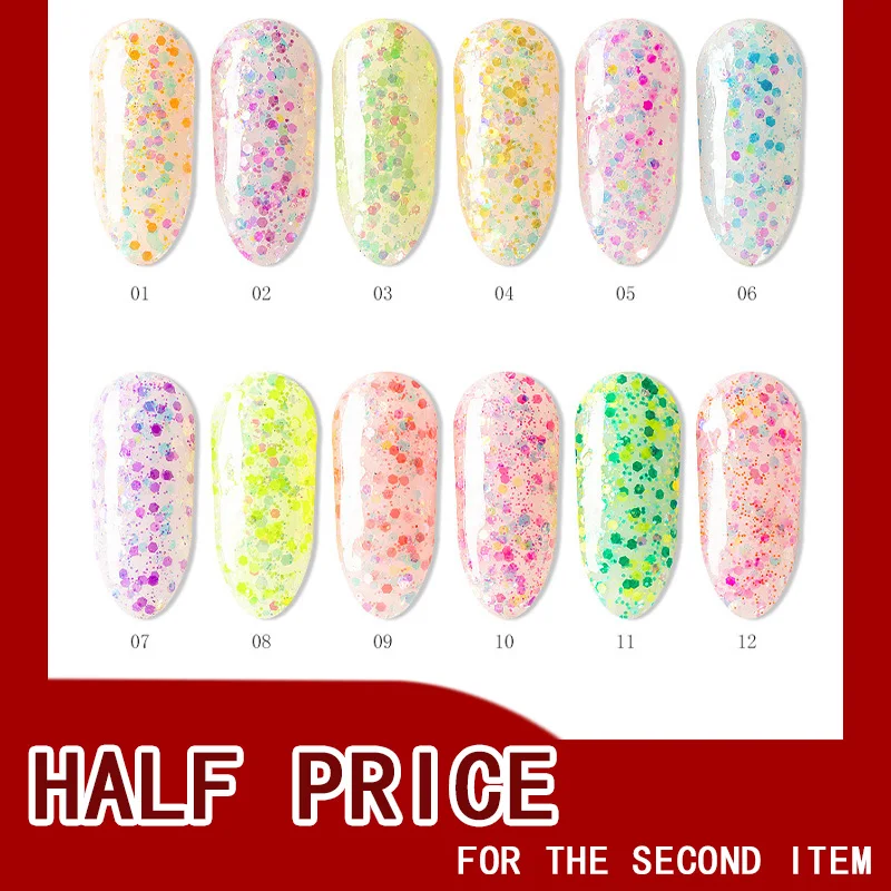 

12 Colors Fluorescent Sequined Nails Phototherapy Mixed-size Hexagonal Candy Color Sequins