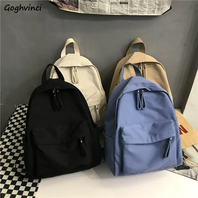 

Solid Backpacks Students Brief Students Unisex Couples Travel Casual Ulzzang All-match Large Capacity Nylon Harajuku School Bag