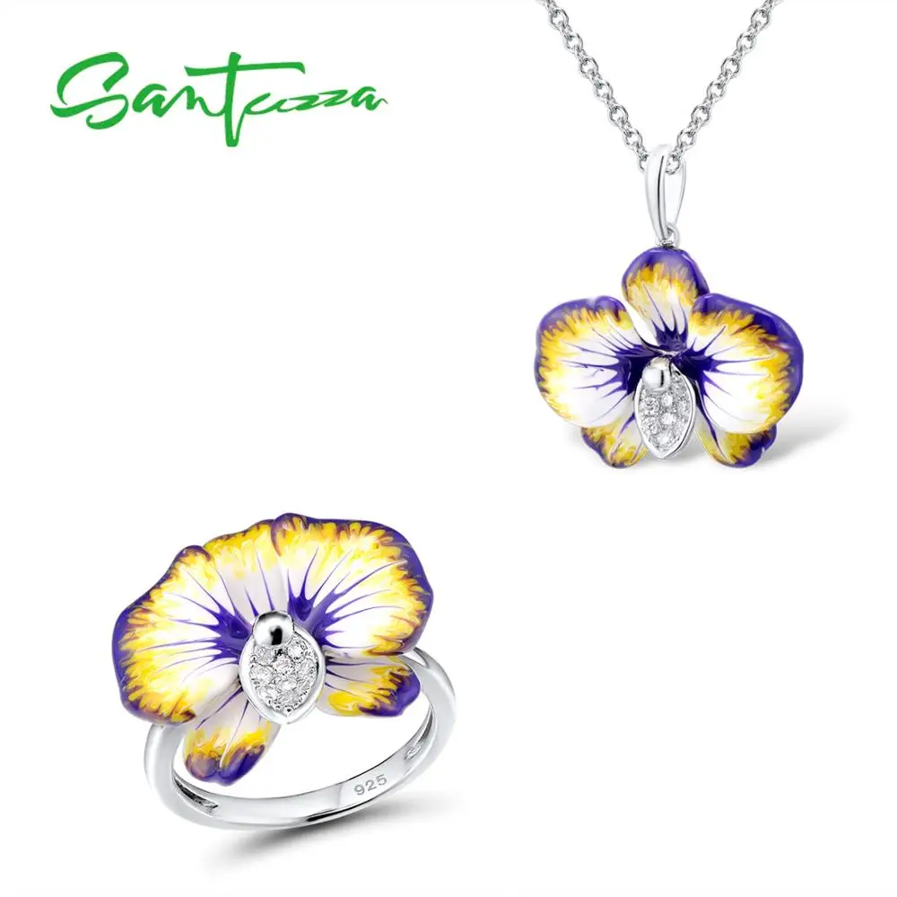 SANTUZZA Серебряный набор украшений для женщин с желтым цветком кольцо кулон 925 пробы